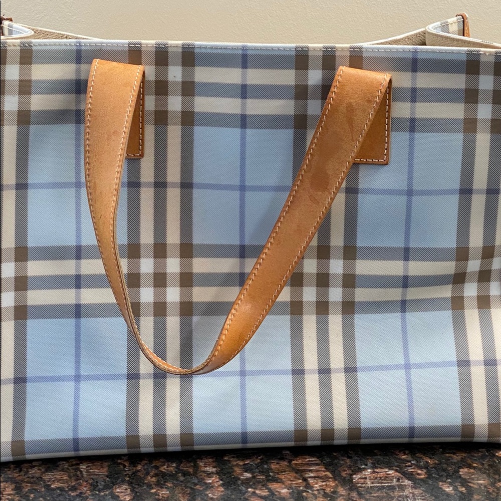 Burberry Lt Blue Nova Check Coated Canvas Tote